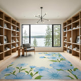 Cascading Blue Flowers Area Rug