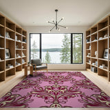 Elegant Pink Bird Floral Baroque Rug