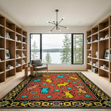 Whimsical Cartoon Cats Flowers Boho Area Rug