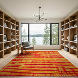 Fiery Red-Orange Wavy Stripe Ikat Rug