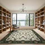 Ivory Traditional Persian Floral Rug with Green Gold Vines