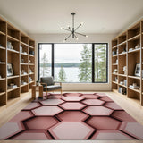 Pink 3D Hexagon Geometric Area Rug