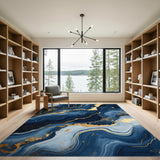 Blue and Gold Marble Abstract Area Rug