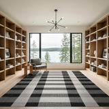Textured Black Grey Plaid Woven Area Rug