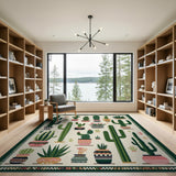 Southwestern Multi-color and Patterns Southwestern Cactus Garden Area Rug