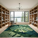 Lush Monstera Leaves Green Boho Chic Area Rug