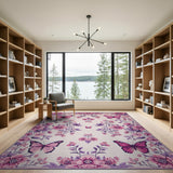 Pink Butterfly Peony Floral Area Rug