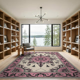 Pink Ornate Floral Medallion Pink Area Rug