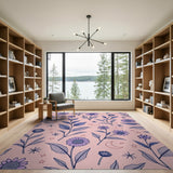 Celestial Purple Daisies Stars Pink Area Rug