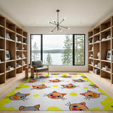 Cute Cartoon Cat Faces Area Rug with Yellow Bubbles