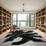 Bold Black Ink Splash Abstract Area Rug