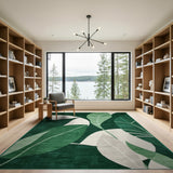 Green Emerald Green Abstract Leaf Area Rug