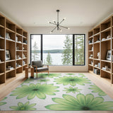Vibrant Green Daisy Scatter Area Rug