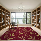 Golden Tea Leaves on Burgundy Area Rug