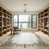 Gold and Silver Ornate Gold Floral Border Area Rug
