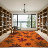 Orange Vibrant Orange Maple Leaf Pattern Area Rug