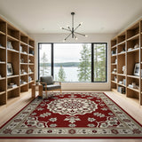 Red Traditional Persian Floral Medallion Area Rug