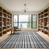 Crisp Black White Grid Geometric Area Rug