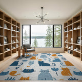 Whimsical Cartoon Cat Plant Pattern Rug