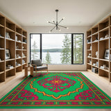 Vibrant Green Pink Medallion Persian Rug
