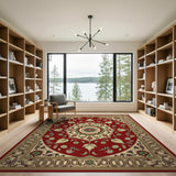 ODIKA Washable Traditional Oriental Area Rug - Non-Slip Low Pile Red Medallion Carpet