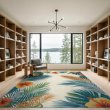Tropical Palm Fronds Hibiscus Blooms Area Rug