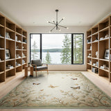 Vintage Cream Blossom Butterfly Area Rug