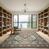 Southwestern Geometric Tribal Rug in Grey Rust