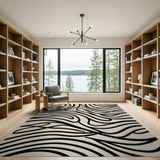 Abstract Area Wavy Black Lines Abstract Area Rug