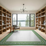 Ornate Green Geometric Border Area Rug