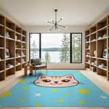 Cute Cartoon Cat with Twinkling Stars Area Rug
