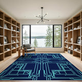 Teal Neon Grid Geometric Area Rug