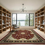 ODIKA Washable Traditional Vintage Oriental Rug - Burgundy & Cream Low Pile Non-Slip Area Rug