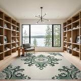 Teal Floral Medallion Cream Area Rug