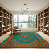 Teal Sunburst Medallion Persian Area Rug