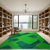 Layered Green Geometric Area Rug