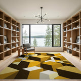 Yellow Geometric Cube Block Rug
