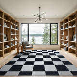 Textured Black White Checkered Area Rug
