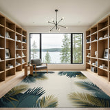 Coastal Beach Blue and Teal Palm Frond Coastal Area Rug