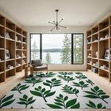 Green Floral Vintage Lush Green Leaves Pattern Area Rug