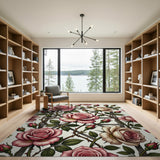 Vintage Pink Roses Trellis Area Rug