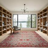 Red Persian Area Rug with Ivory Medallion
