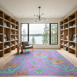 Vibrant Purple Hibiscus Floral Area Rug