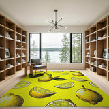 Yellow Zesty Lemon Slices Yellow Fruit Pattern Area Rug