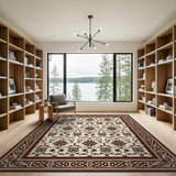 Beige Floral Persian Area Rug with Ornate Brown Border