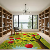 Vibrant Red Apple Tree on Golden Leaves Area Rug