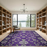 Purple Floral Embroidered Area Rug