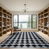 Black White Diamond Check Woven Area Rug