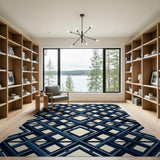 Navy Blue Interlocking Diamond Geometric Area Rug