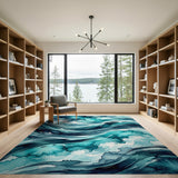 Abstract Area Blue and Teal Teal Ocean Waves Abstract Area Rug